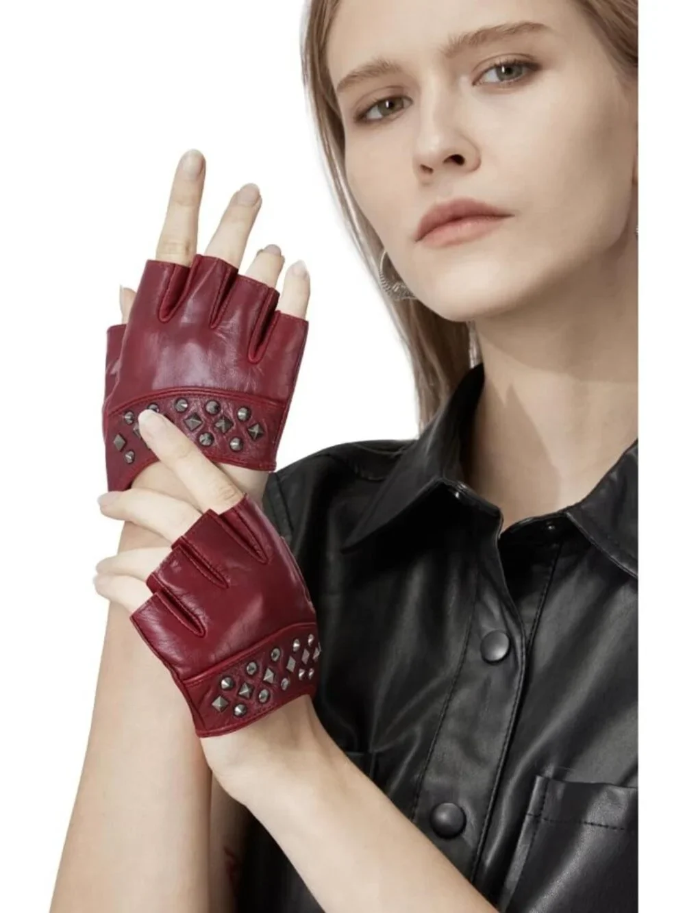 Stylish Women's Fingerless Leather Driving Gloves - Unlined Half Finger Punk